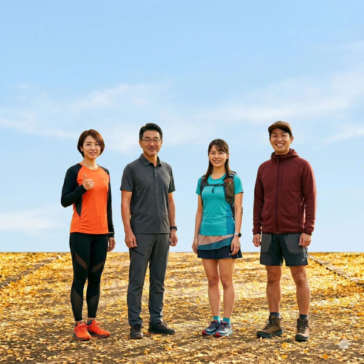 屋外に立つ4人の仲間