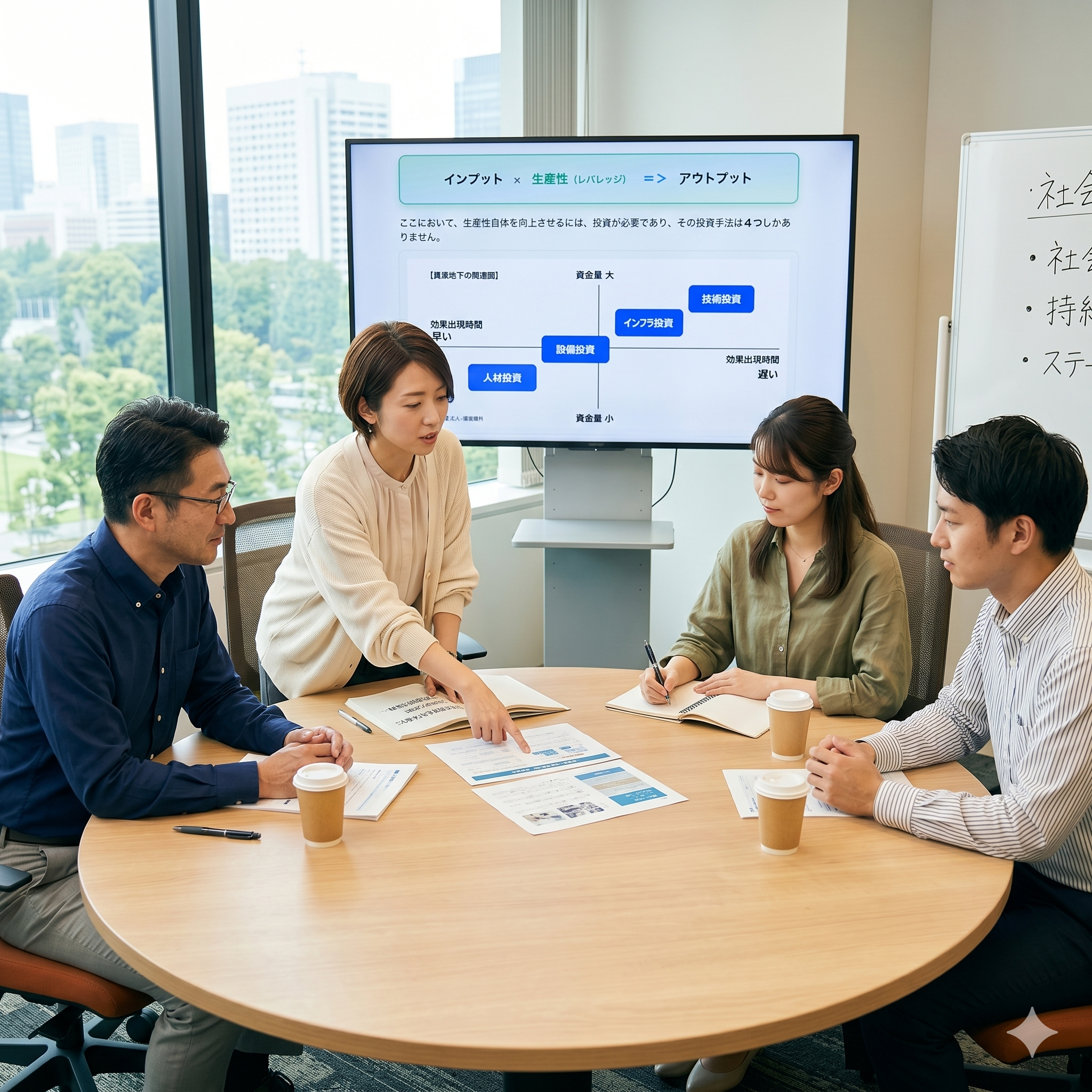 会場で議論するビジネスパーソン
